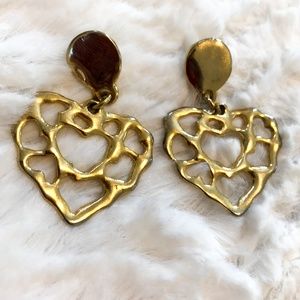Vintage Gold Abstract Heart Earrings